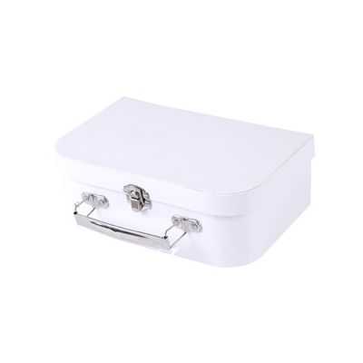 Customizable Solid White Rigid Paper Gift Box With Metal Handle And Clasp