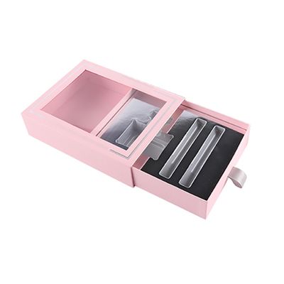 CMYK Color Clear Window Perfume Gift Boxes Sliding Drawer With Satin Puller