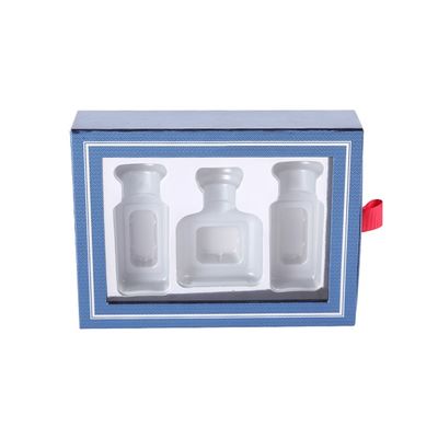 Bule Empty Small Cardboard Gift Boxes , Pull Out Drawer Box With 3 Cavities