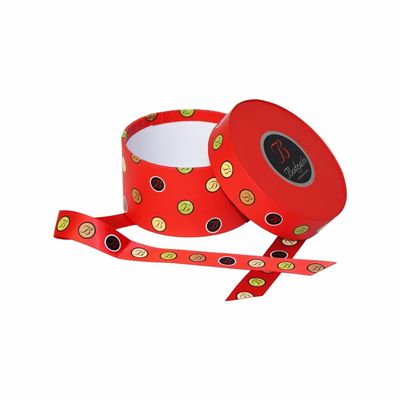 Pantone Color Silk Screen Ribbon Circular Hat Box For Chocolate Hazelnut