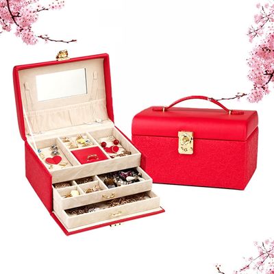 Velvet Lining 3 Layer Jewelry Box , Jewellery Drawer Organiser 22*16.5*12.5cm With Lock