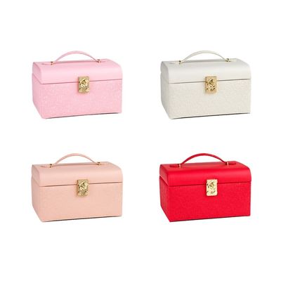 3 Tier Portable Travel Jewelry Case , Lockable Portable Earring Display Cases Synthetic Leather