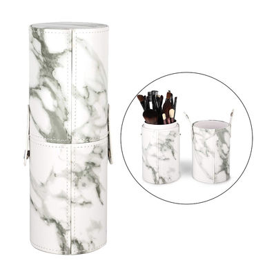 Cosmetic Marbled Faux Leather Tube Makeup Brush Holder With Snap Shut