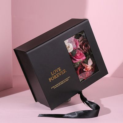 Custom Flat Pack Magnetic Gift Box Pink Paper With Ribbon