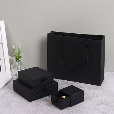 Black Paper Jewelry Box With Drawers Cardboard Ring Necklace Box Packaging