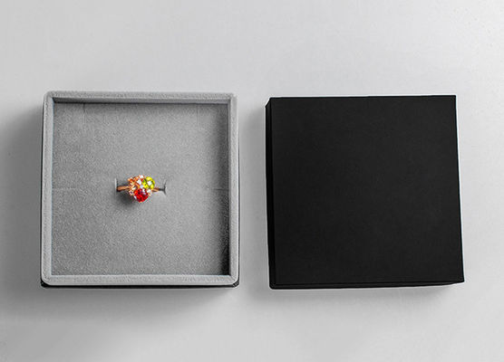 Grey Velvet Lined Cardboard Jewelry Packaging Boxes With Customizable Logo Printing