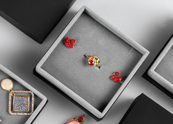 Grey Velvet Lined Cardboard Jewelry Packaging Boxes With Customizable Logo Printing