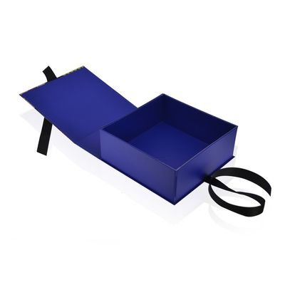 Fold Flat Custom Printing Rigid Paper Gift Box With Ribbon Closure