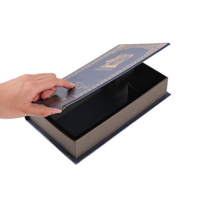 OEM Navy Blue Book Shaped Storage Box , Gift Wrapping Box For Perfume