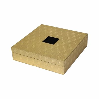 Gold Debossed Cardboard Paper Box Square With Satin Foam Tray