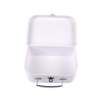 Customizable Solid White Rigid Paper Gift Box With Metal Handle And Clasp