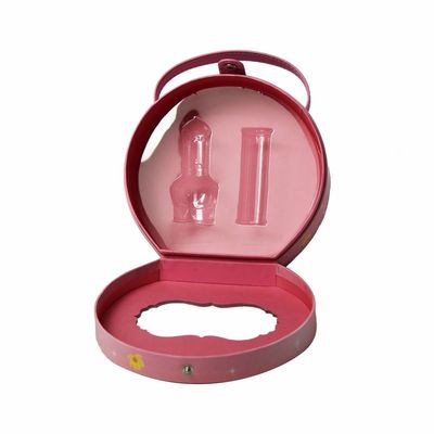 Pink Snap Closure Birthday Gift Makeup Box Round With PU Handle
