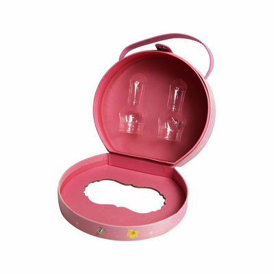 Pink Snap Closure Birthday Gift Makeup Box Round With PU Handle