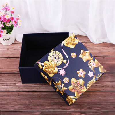 Navy Blue Custom Cosmetic Packaging Boxes 20*20*10cm With Raffia Paper