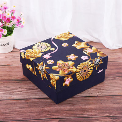 Navy Blue Custom Cosmetic Packaging Boxes 20*20*10cm With Raffia Paper