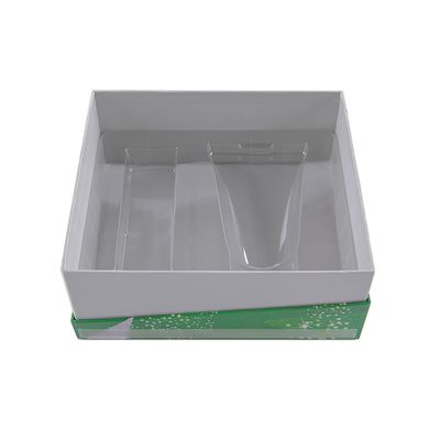 ISO9001 Green Cosmetic Gift Boxes Clear Window With Hypotenuse Lip