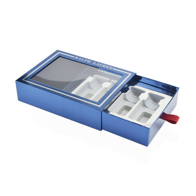 CMYK Color Clear Window Perfume Gift Boxes Sliding Drawer With Satin Puller
