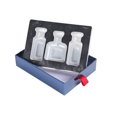Bule Empty Small Cardboard Gift Boxes , Pull Out Drawer Box With 3 Cavities
