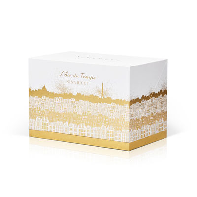 White Angled Perfume Gift Boxes , Cardboard Hinged Boxes Gold Stamping Printing