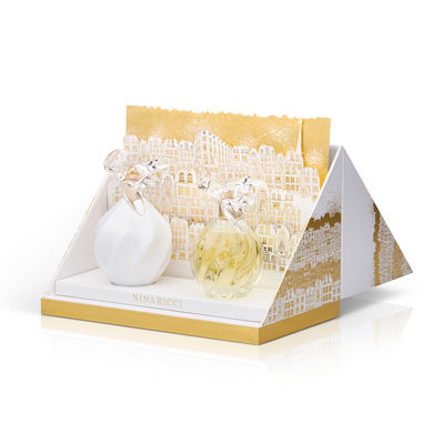 White Angled Perfume Gift Boxes , Cardboard Hinged Boxes Gold Stamping Printing