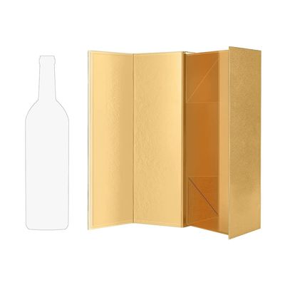 Foldable Sturdy Cardboard Wine Gift Packaging Boxes Shiny Gold With Embossing