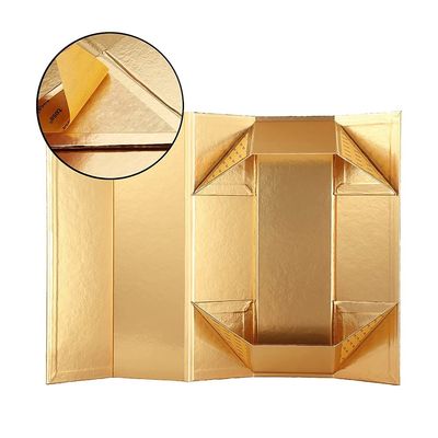 Foldable Sturdy Cardboard Wine Gift Packaging Boxes Shiny Gold With Embossing