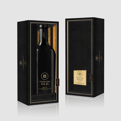 Recycled Cardboard Wine Gift Packaging Boxes , Single Wine Bottle Box Slide Out Black