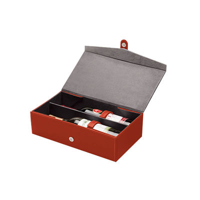V Shape Flap Foldable PU Leather Wine Box , 2 Bottle Wine Gift Box With Magnetic Button