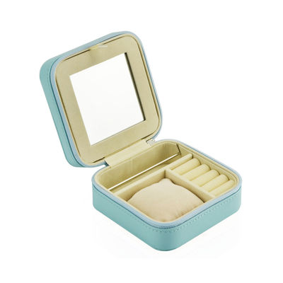 Zip Close Multiple Compartment Faux Leather Jewelry Travel Case OEM With Mirror