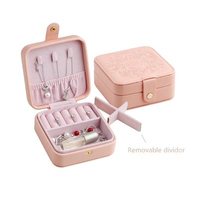 12*12*5.5cm Portable Travel Jewelry Case Debossing Finish With Removable Dividers