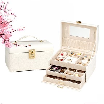 Velvet Lining 3 Layer Jewelry Box , Jewellery Drawer Organiser 22*16.5*12.5cm With Lock