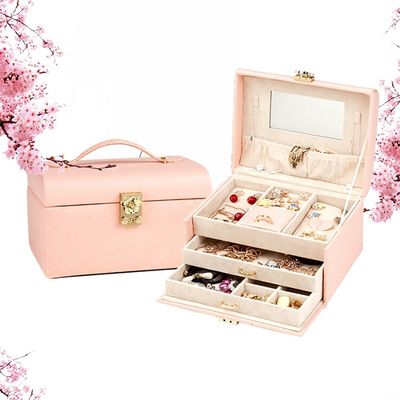 Velvet Lining 3 Layer Jewelry Box , Jewellery Drawer Organiser 22*16.5*12.5cm With Lock