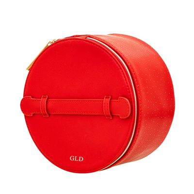 Customized Lightweight Ladies Leather Vanity Case Portable Round Red