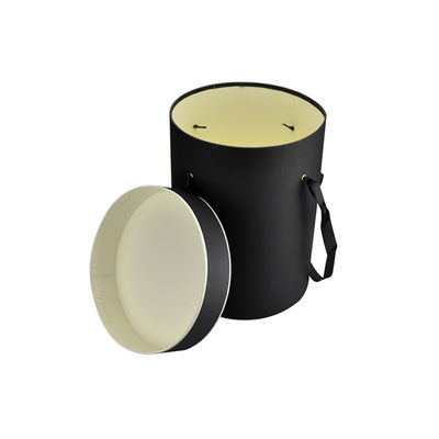Cylindrical Black Hat Box Bouquet Customized With Lid And Handle