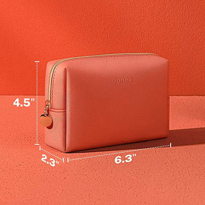 Water Resistant Vegan Leather Travel Cosmetic Bags 4.5 Inch Red