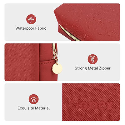PU Leather Zippered Cosmetic Makeup Bag Red Small For Daily Use