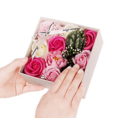 Artificial Rose Soap Flower Bouquet Boxes 14.5cm*14.5cm*7.5cm For Teachers