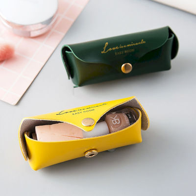 Waterproof Travel Lipstick Case PU Leather Portable Yellow