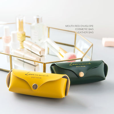 Waterproof Travel Lipstick Case PU Leather Portable Yellow