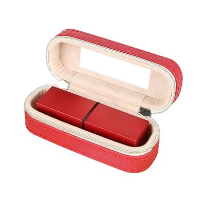 Mini PU Leather Travel Lipstick Case 10*4*3.5cm With Double Zipper Closure