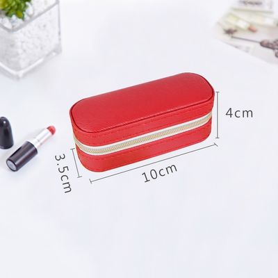 Mini PU Leather Travel Lipstick Case 10*4*3.5cm With Double Zipper Closure