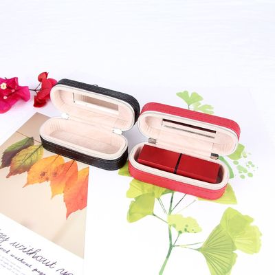 Mini PU Leather Travel Lipstick Case 10*4*3.5cm With Double Zipper Closure
