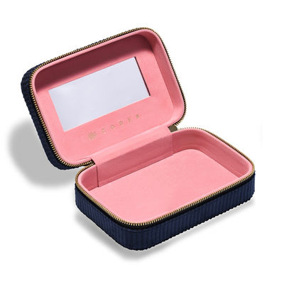 Dark Blue Velvet Trio Travel Lipstick Case With Interior Mirror And EVA Insert