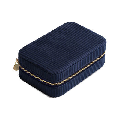 Dark Blue Velvet Trio Travel Lipstick Case With Interior Mirror And EVA Insert