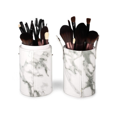 Cosmetic Marbled Faux Leather Tube Makeup Brush Holder With Snap Shut