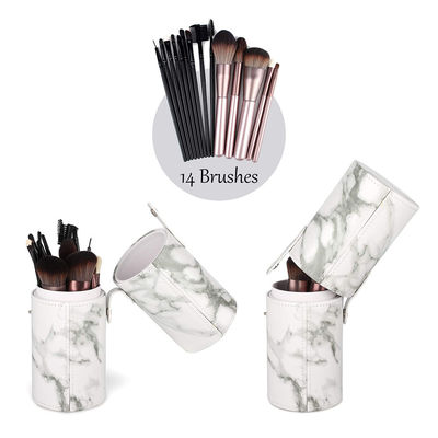 Cosmetic Marbled Faux Leather Tube Makeup Brush Holder With Snap Shut