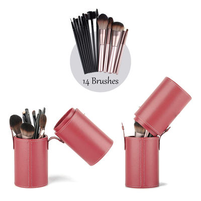 Cylindrical Makeup Brush Tube Case Red Vegan Leather Satin Lining