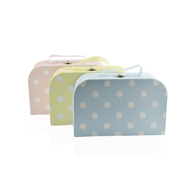 3 Set Dot Pattern Cardboard Storage Suitcase Box With Ribbon Handle