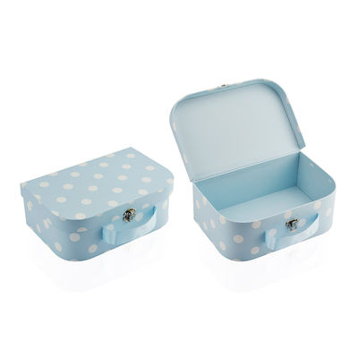 3 Set Dot Pattern Cardboard Storage Suitcase Box With Ribbon Handle